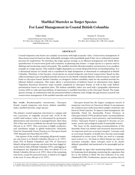 Marbled Murrelet As Target Species for Land Management in Coastal British Columbia