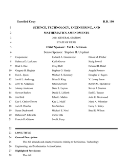 Enrolled Copy HB 150 1 SCIENCE, TECHNOLOGY