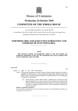 Northern Ireland (Executive Formation and Exercise of Functions) Bill