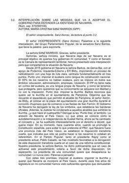 3.2. Interpelación Sobre Las Medidas Que Va a Adoptar El Gobierno Para Defender La Identidad De Navarra