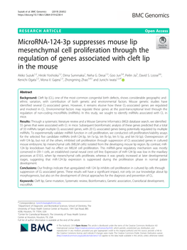 Microrna-124-3P Suppresses Mouse Lip Mesenchymal Cell Proliferation