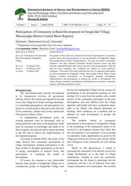 Participation of Community in Rural Development in Oengkolaki Village