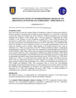 Provenance Study on Neoproterozoic Rocks of Nw Argentina: Puncoviscana Formation – First Results