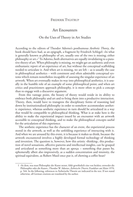 Art Encounters on the Uses of Theory in Art Studies