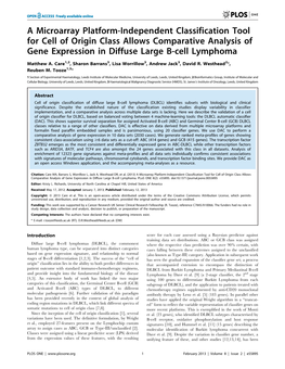 A Microarray Platform-Independent Classification Tool for Cell of Origin Class Allows Comparative Analysis of Gene Expression in Diffuse Large B-Cell Lymphoma