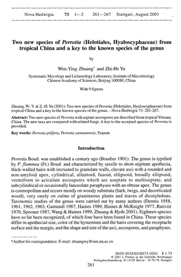 Helotiales, Hyaloscyphaceae) from Tropical China and a Key to the Known Species of the Genus