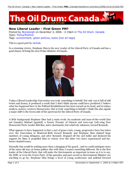 New Liberal Leader - First Green Phmtt?P://Canada.Theoildrum.Com/Story/2006/12/3/121020/783