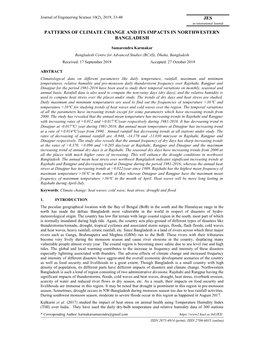 Patterns of Climate Change and Its Impacts in Northwestern Bangladesh