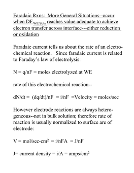 Faradaic Rxns: More General Situations--Occur Reaches Value