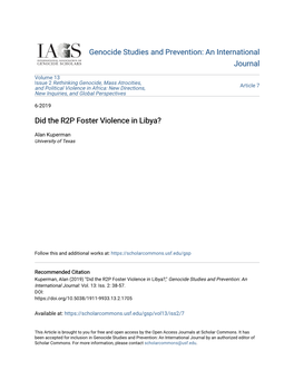Did the R2P Foster Violence in Libya?