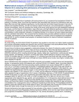 Mathematical Analysis of Córdoba Calcifediol Trial Suggests Strong Role