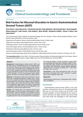 Risk Factors for Mucosal Ulceration in Gastric Gastrointestinal Stromal