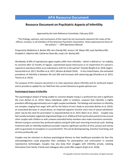 Psychiatric Aspects of Infertility