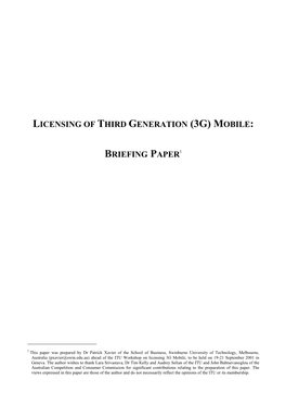 Licensing of Third Generation (3G) Mobile: Briefing Paper