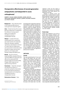 Comparative Effectiveness of Second-Generation Antipsychotics