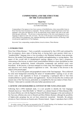 Compounding and the Structure of the Tani Lexicon1