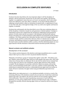 Occlusion in Complete Dentures