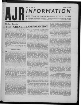 Information Issued by the Association of Jewish Refugees in Great Britain 8, Fairfax Mansions, Finchley Road ( Fai^&Xtoad ) London