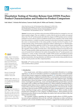 Dissolution Testing of Nicotine Release from OTDN Pouches: Product Characterization and Product-To-Product Comparison