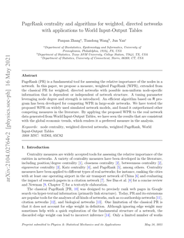 Pagerank Centrality and Algorithms for Weighted, Directed Networks with Applications to World Input-Output Tables