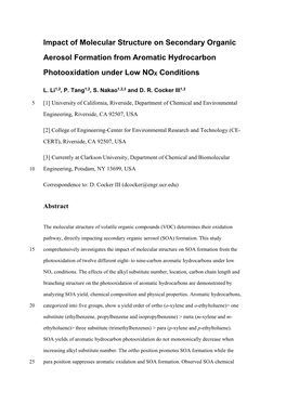 Impact of Molecular Structure on Secondary Organic Aerosol Formation from Aromatic Hydrocarbon