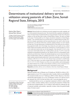 Determinants of Institutional Delivery Service Utilization Among Pastorals of Liben Zone, Somali Regional State, Ethiopia, 2015