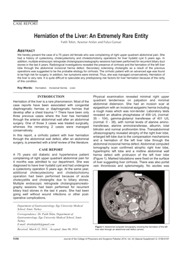 Herniation of the Liver: an Extremely Rare Entity Fatih Tekin, Aysenur Arslan and Fulya Gunsar