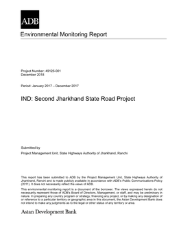 Second Jharkhand State Road Project: Environmental Monitoring Report