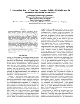 A Longitudinal Study of Great Ape Cognition: Stability, Reliability And