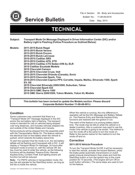 Service Bulletin TECHNICAL