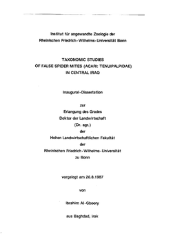 Universitit Bonn TAXONOMIC STUDIES of FALSE SPIDER MITES