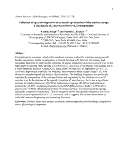 Influence of Spatial Competitor on Asexual Reproduction of the Marine Sponge Cinachyrella Cf