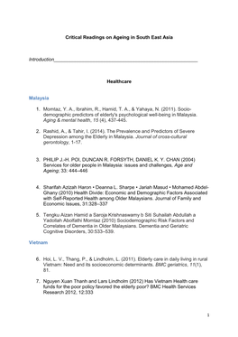 Critical Readings on Ageing in South East Asia