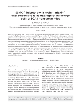 SUMO-1 Interacts with Mutant Ataxin-1 and Colocalizes to Its Aggregates in Purkinje Cells of SCA1 Transgenic Mice