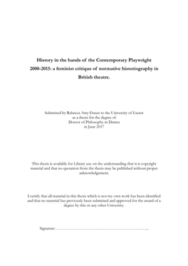 History in the Hands of the Contemporary Playwright 2000-2015: a Feminist Critique of Normative Historiography in British Theatre