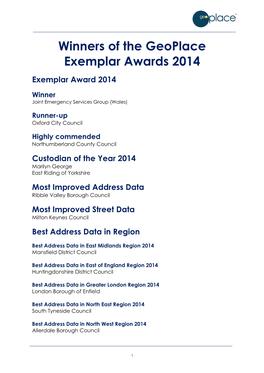 Winners of the Geoplace Exemplar Awards 2014
