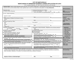 City of Bartlesville New/Change of Ownership Business License Application 2013-2014 401 S