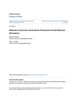 Methods to Discover and Evaluate Proteasome Small Molecule Stimulators