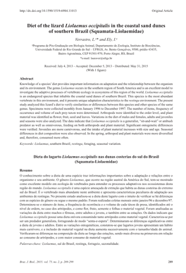 Diet of the Lizard Liolaemus Occipitalis in the Coastal Sand Dunes of Southern Brazil (Squamata-Liolaemidae)