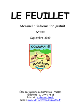 LE FEUILLET Mensuel D’Information Gratuit N° 202 Septembre 2020