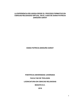 1 La Experiencia Religiosa Desde El Proceso Formativo En Ciencias Religiosas Virtual: En El Caso De