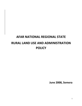 Afar National Regional State Rural Land Use and Administration Policy