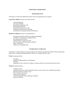 Hofstede's 5 Dimensions Power Distance