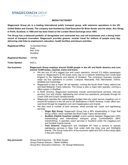 MEDIA FACTSHEET Stagecoach Group Plc Is a Leading International