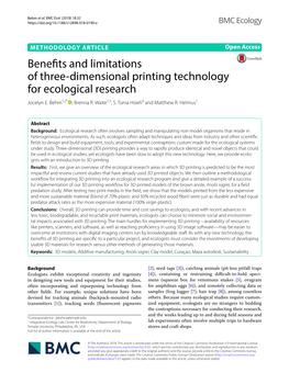 Benefits and Limitations of Three-Dimensional Printing Technology for Ecological Research