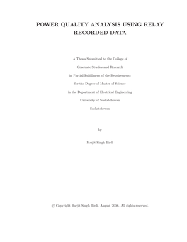 Power Quality Analysis Using Relay Recorded Data