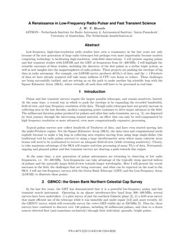 A Renaissance in Low-Frequency Radio Pulsar and Fast Transient Science Abstract 1 Introduction 2 GBNCC: the Green Bank Northern