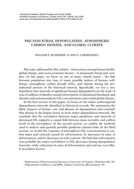 Pre-Industrial Depopulation, Atmospheric Carbon Dioxide, and Global Climate