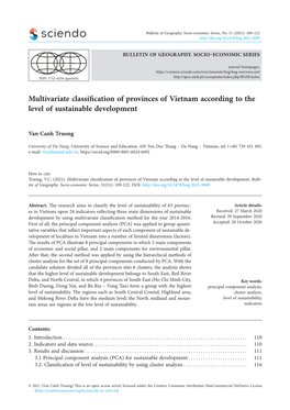 Multivariate Classification of Provinces of Vietnam According to the Level of Sustainable Development