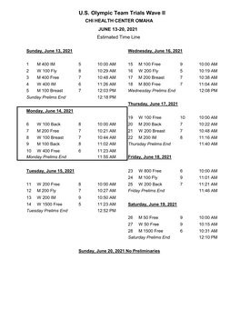 U.S. Olympic Team Trials Wave II CHI HEALTH CENTER OMAHA JUNE 13-20, 2021 Estimated Time Line